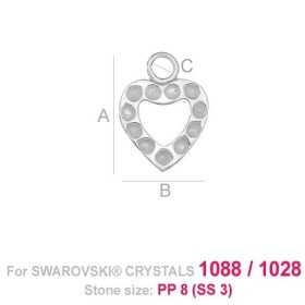 G1549- Pandantiv inimioara si loc pentru 11 cristale swarovski PP9 - 1buc