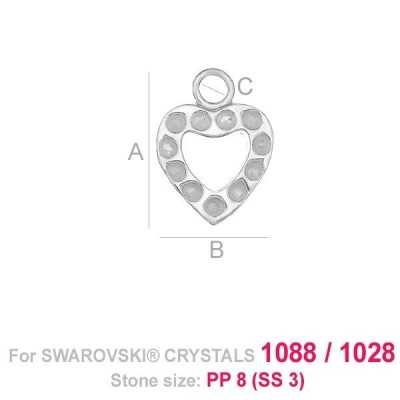 G1549- Pandantiv inimioara si loc pentru 11 cristale swarovski PP9 - 1buc