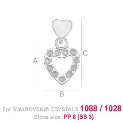 G1658- Pandantiv inimioara cu agatatoare si loc pentru 11 cristale swarovski PP9 - 1buc