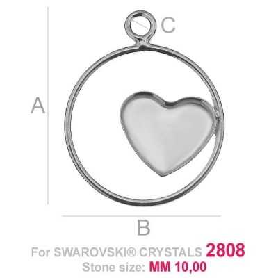 G737-Baza simpla pandant pentru Swarovski Heart 2808 de 10mm