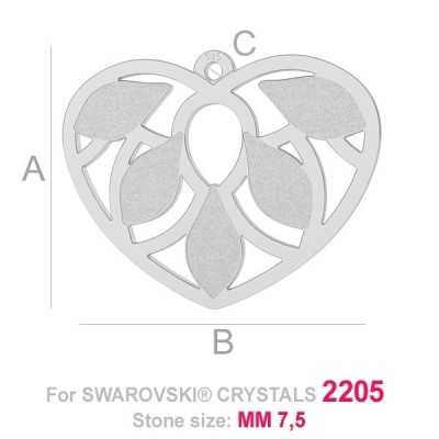 G0875-Charm inimioara argint 925 cu loc pentru 5 Swarovski 2205 7.5MM-1buc