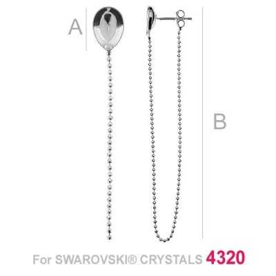 G0732-Baza cercel cu lant pentru Swarovski Pear 4320 14mm-1 buc