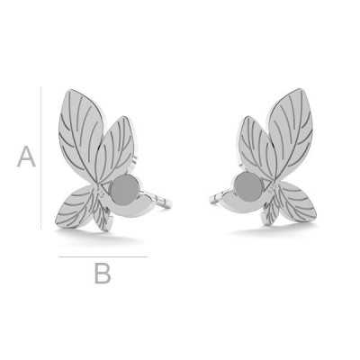 Cercei tijă frunze cu loc pentru cristal, argint 925, 11,4 × 8,5 mm, pereche G0382