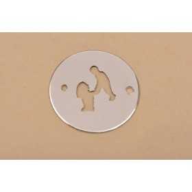 LASER-CUT-003-Link rotund din argint 925 diametru 16.5mm decupat model cu mama si copilul 1 buc
