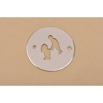 LASER-CUT-003-Link rotund din argint 925 diametru 16.5mm decupat model cu mama si copilul 1 buc