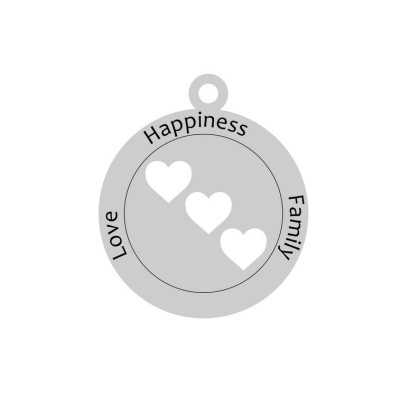 E0014-Charm banut 14.5mmx17mm gravat Hapiness Love Family si 3 inimi decupate