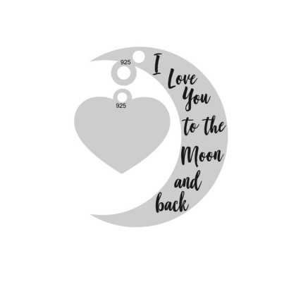 E0026-Semiluna cu inimioara I Love You to the Moon and Back 20mm x 15mm 0.33mm