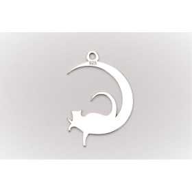 E0021-Mooncat din argint 15mm x14mm 0.5mm 1 buc