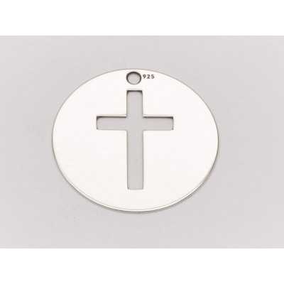 Charm banut din Argint 925 decupat cu cruciulita 16.5mm pentru pandantiveE0010