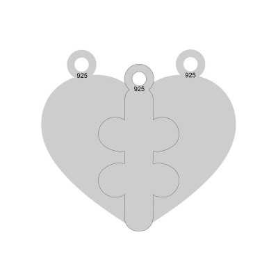 E0052-Inima din argint puzzle din 3 piese 25mm x 23mm 0.5mm