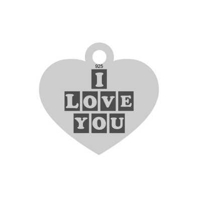 E0053-Inima din argint I LOVE YOU 16mm x 15mm 0.33mm