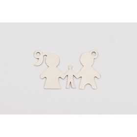 E0145-Link rotund din argint 925 diametru 16.5mm decupat model parinti cu 2 baieti si text circular