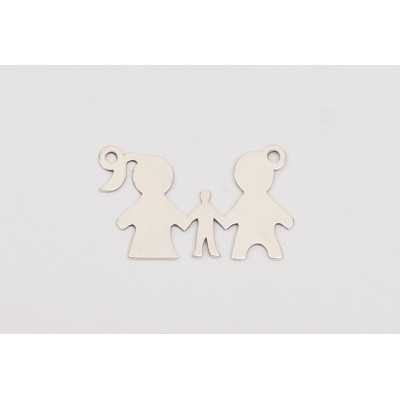 E0145-Link rotund din argint 925 diametru 16.5mm decupat model parinti cu 2 baieti si text circular