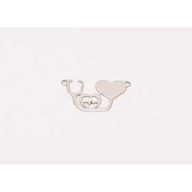 E0208-N-Decupaj Set medical"Stetoscop, inima, puls" Argint 925 diametru 26x15x0.6mm - 1 buc