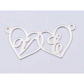 Inimioare decupate din argint cu 2 initiale 25x10mm 0.6mm