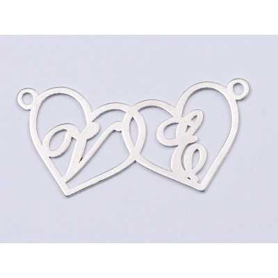Inimioare decupate din argint cu 2 initiale 25x10mm 0.6mm
