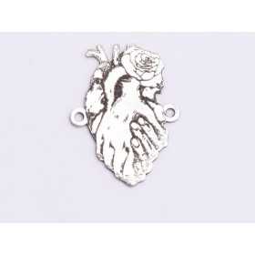 E0577 G Link inima din argint cu 2 maini si trandafir 18x14mm 0.5mm 1 buc