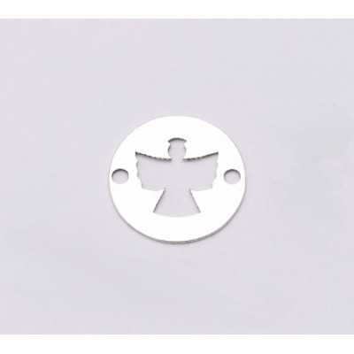 E0595-Link banut argint decupat cu ingeras10mm 0.33mm 1buc