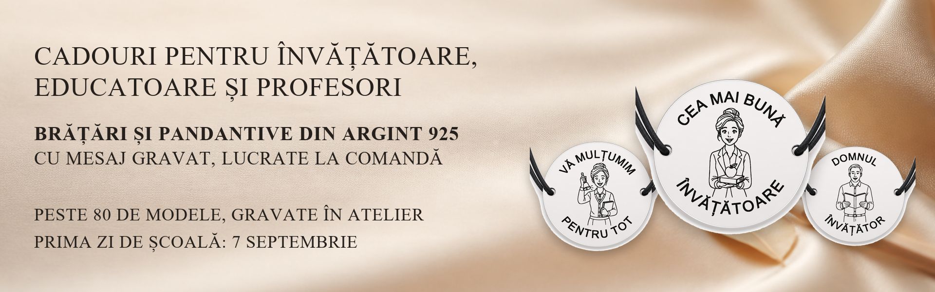 Brățări cadou pentru învățătoare și educatoare din argint 925 cu bănuț gravat